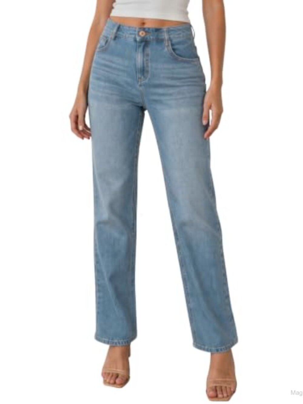 Straight Leg Jeans Mid Waisted Stretchy Denim Pants 4 Way Stretch Women's